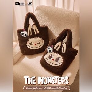 Brown Labubu Reversible Plush Tote Bag